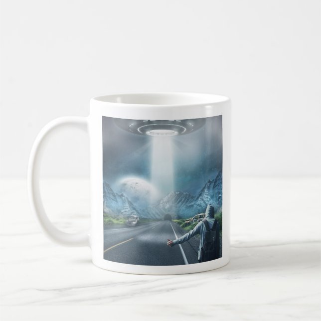UFO Hitchhiker custom monogram mugs (Left)