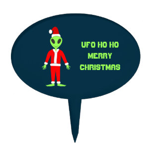 UFO Ho Ho Father Christmas alien custom Cake Topper