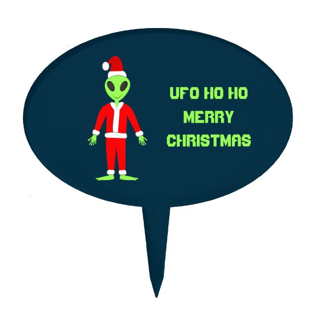 UFO Ho Ho Father Christmas alien custom Cake Topper (Front)