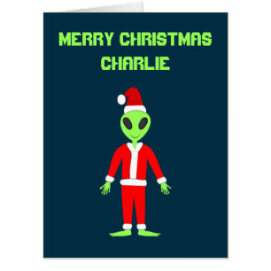 UFO Ho Ho Father Christmas alien Custom Card