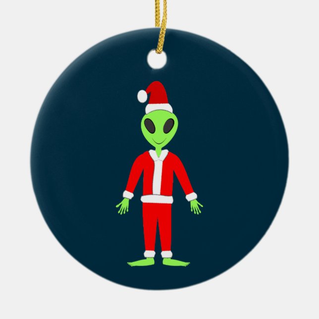 UFO Ho Ho Father Christmas alien Custom Ceramic Ornament (Front)