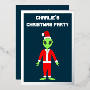 UFO Ho Ho Father Christmas alien Custom Foil Invitation