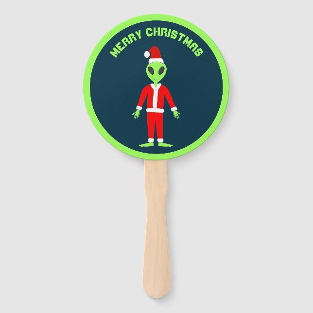 UFO Ho Ho Father Christmas alien Custom Hand Fan (Front)