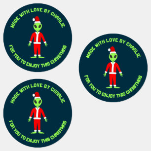 UFO Ho Ho Father Christmas alien Custom Labels