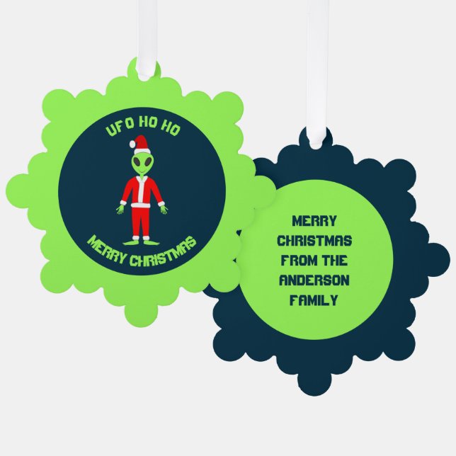 UFO Ho Ho Father Christmas alien Custom Ornament Card (Front/Back)