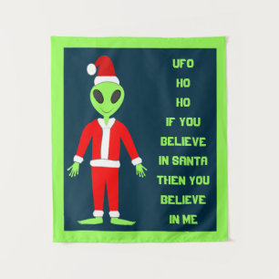 UFO Ho Ho Father Christmas alien Custom Tapestry