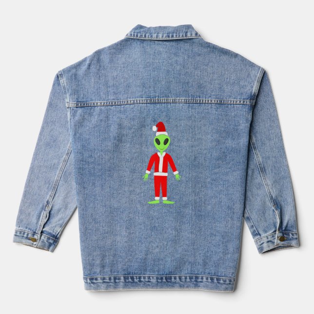 UFO Ho Ho Father Christmas alien Denim Jacket (Back)