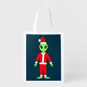 UFO Ho Ho Father Christmas alien Grocery Bag