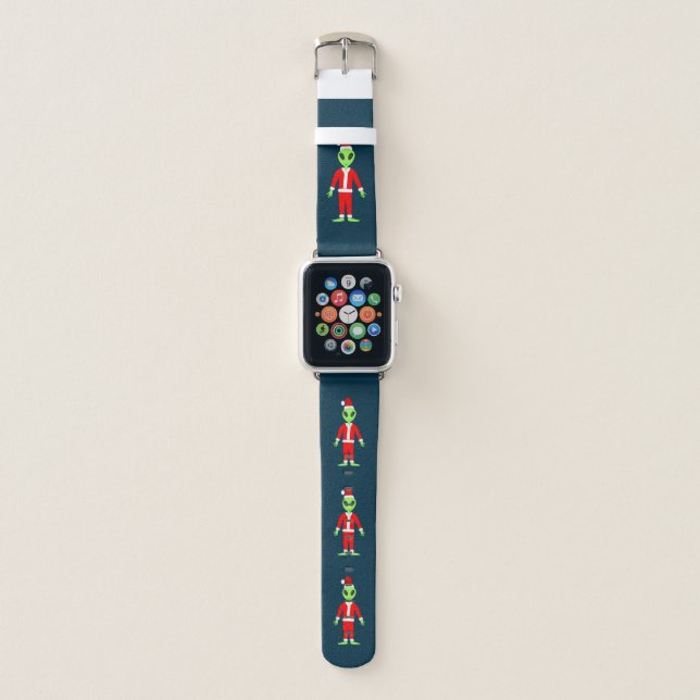 UFO Ho Ho Father Christmas alien Patterned Apple Watch Band (Front)