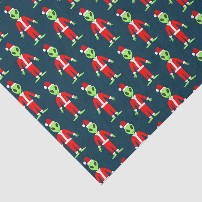 UFO Ho Ho Father Christmas alien Patterned Tissue Paper (Detail)