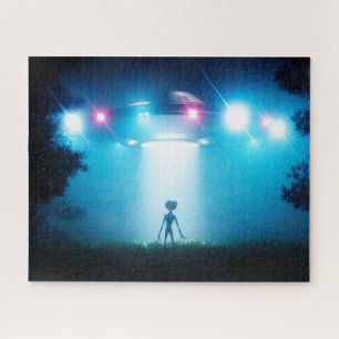UFO Hovering Alien Visitor ET is Home Sci-Fi Jigsaw Puzzle