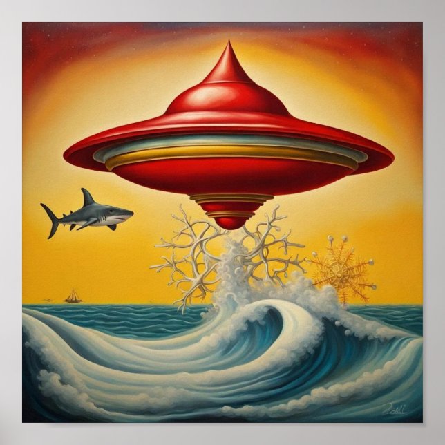 Ufo Hovering Over Waves Wall Art (Front)