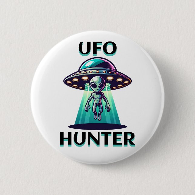 UFO Hunter | Ai Art with UFO and Alien Button (Front)