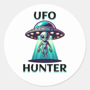 UFO Hunter   Ai Art with UFO and Alien Classic Round Sticker