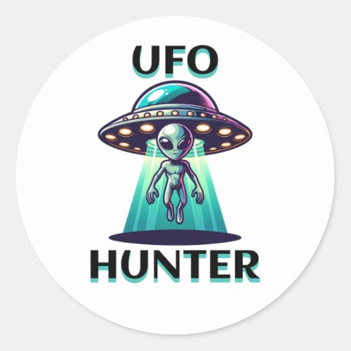 UFO Hunter  Ai Art with UFO and Alien Classic Round Sticker