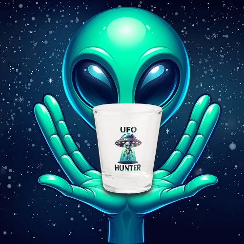 UFO Hunter  Ai Art with UFO and Alien Shot Glass