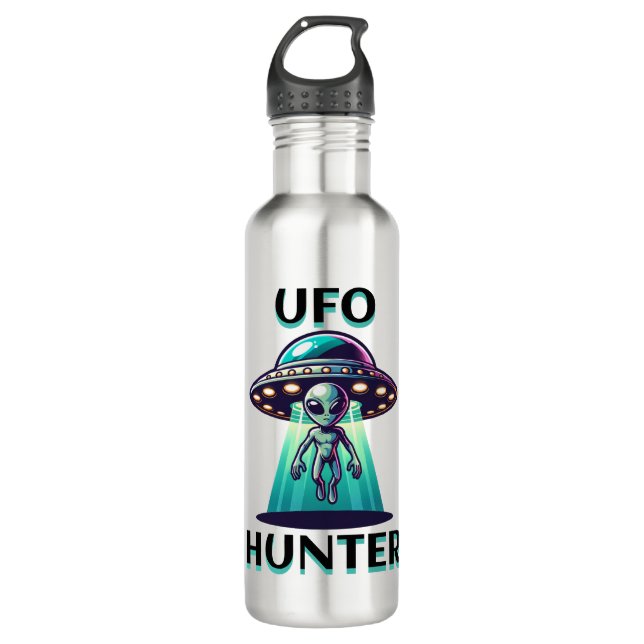 UFO Hunter | Ai Art with UFO and Alien Stainless Steel Water Bottle (Front)