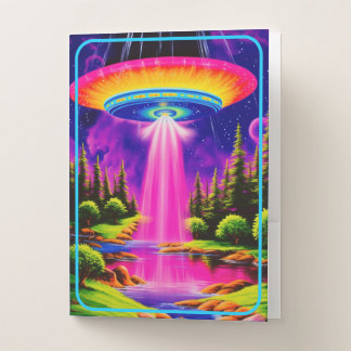 UFO in Space Neon Pocket Folders - Set of 5