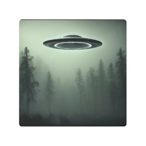 UFO in the Mist Metal Print