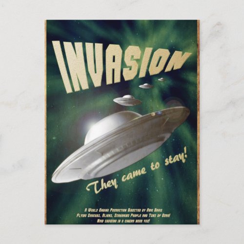 UFO Invasion â Vintage Movie Poster Postcard