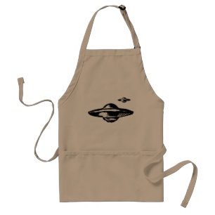 UFO, minimal black and white drawing , custom back Adult Apron