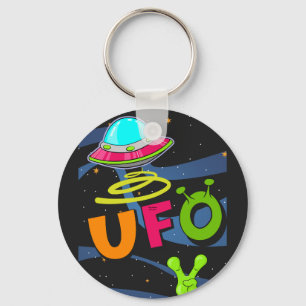ufo on space say hello keychain