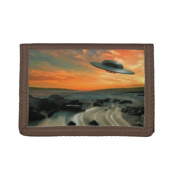 Ufo Over Coast Tri-fold Wallet by CaptainScratch at Zazzle