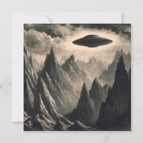 UFO over Mountains Flying Saucer Space Aliens Card