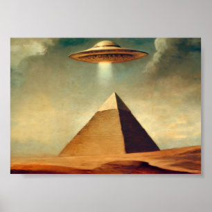 UFO Over The Pyramid of Giza Painting  Poster