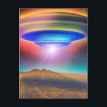 UFO over Valley at Night HighSpeed Photograph Colo Postcard<br><div class="desc">The UFO over valley at night highspeed photograph is a colorful and 3-dimensional image that is sure to stand out. With its 32k HD resolution and megapixel size,  this image is perfect for adding sharp details and a phantasmal iridescent UFO to your projects.</div>