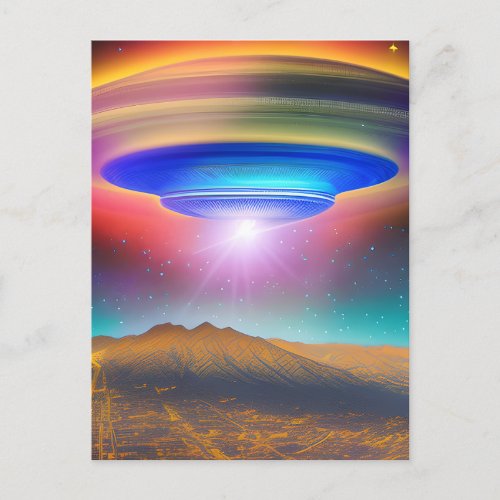 UFO over Valley at Night HighSpeed Photograph Colo Postcard