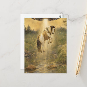 UFO picking up a Gorgeous Gypsy Vanner Horse Postcard
