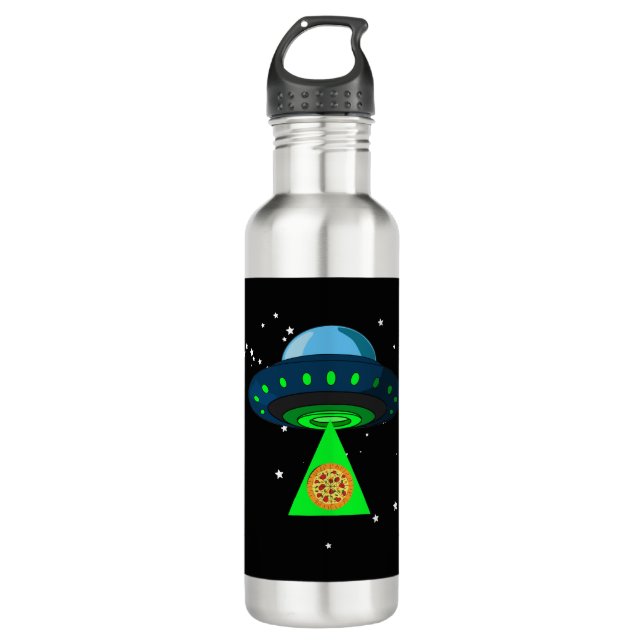 UFO Pizza Pick Up Stainless Steel Water Bottle (Front)
