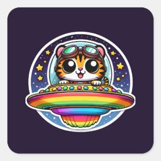 UFO Rainbow Tiger Square Sticker