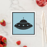 UFO Sci Fi Flying Saucer Cocktail  Napkins<br><div class="desc">These UFO cocktail napkins feature black flying saucer on blue. It's the perfect touch for a party or get together, especially if the theme is space aliens, ufos, flying saucers, extraterrestrial life or ufology! These are great for any festive occasion including Thanksgiving, Christmas, Halloween or a birthday, especially a ufologist's...</div>