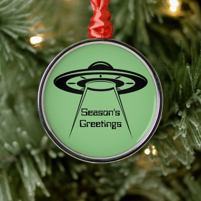 UFO Space Alien Sci Fi Flying Saucer Metal Ornament (Tree)