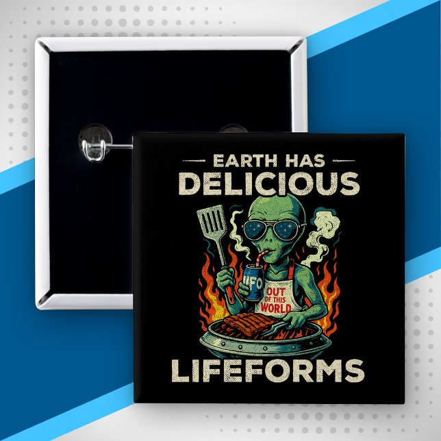 UFO Space BBQ Grill Earth Lifeforms Funny Alien Button (Creator Uploaded)