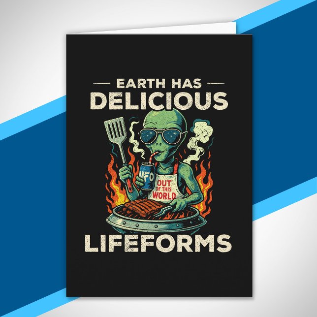 UFO Space BBQ Grill Earth Lifeforms Funny Alien Card (Creator Uploaded)