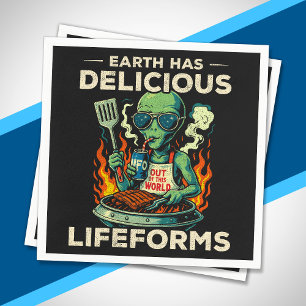 UFO Space BBQ Grill Earth Lifeforms Funny Alien Napkins