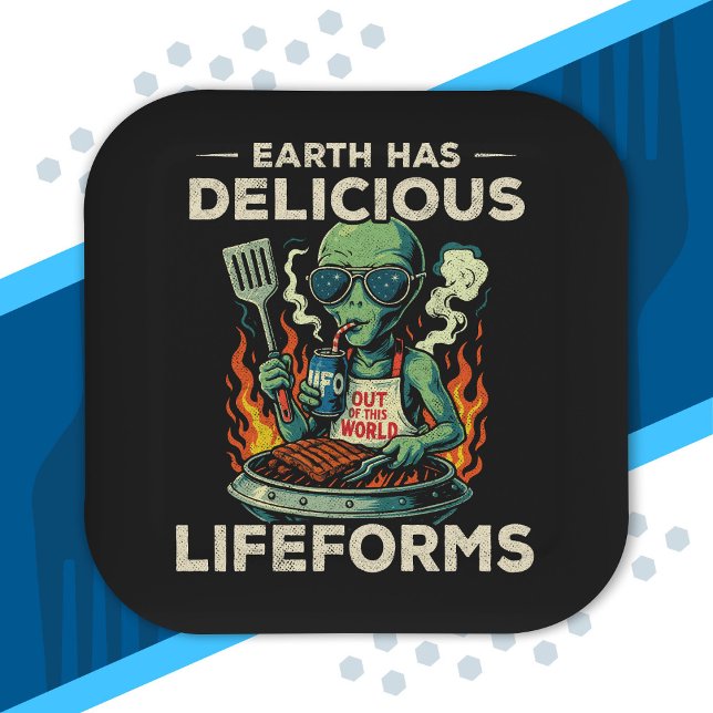 UFO Space BBQ Grill Earth Lifeforms Funny Alien Paper Plates (Creator Uploaded)