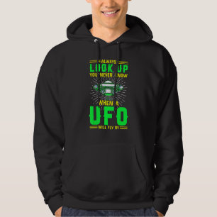 Ufo Space Craft Alien Vintage Always Look Up Ufo W Hoodie
