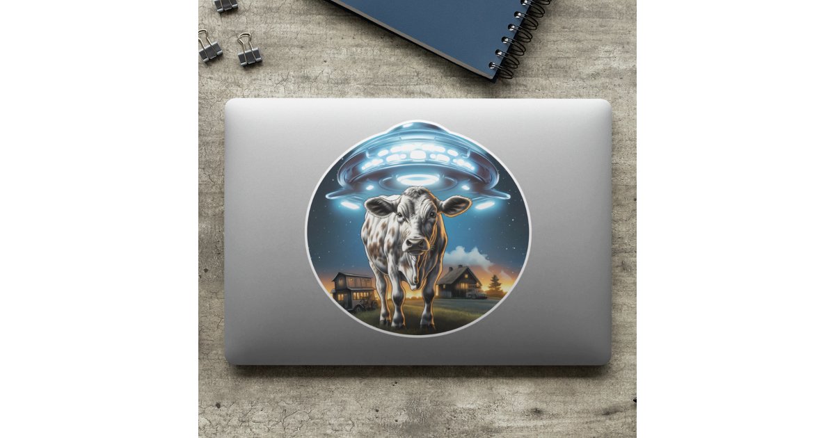 UFO Space Ship Cow Sticker | Zazzle