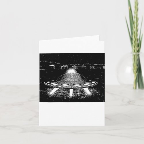 UFO Spaceship Landing Vintage Retro Card