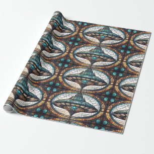 UFO SPACESHIP STAINED GLASS WINDOW WRAPPING PAPER