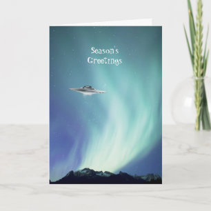 UFO Spaceship with Northern Lights Holiday Card