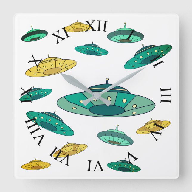 UFO SQUARE WALL CLOCK (Front)