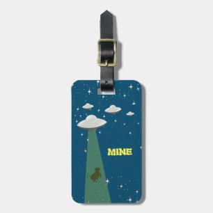 UFO taking Cow Luggage Tag