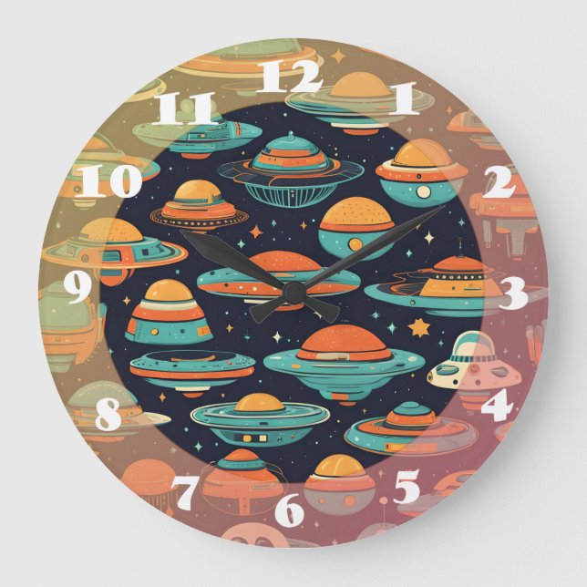 UFO vintage art Large Clock (Front)