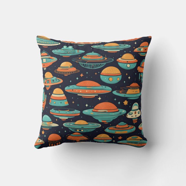 UFO vintage art Throw Pillow (Back)