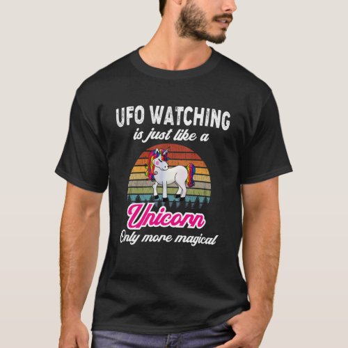 UFO Watching Retro Unicorn Vintage Sunset T_Shirt